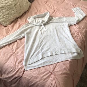White draw-string funnel neck sweatshirt
